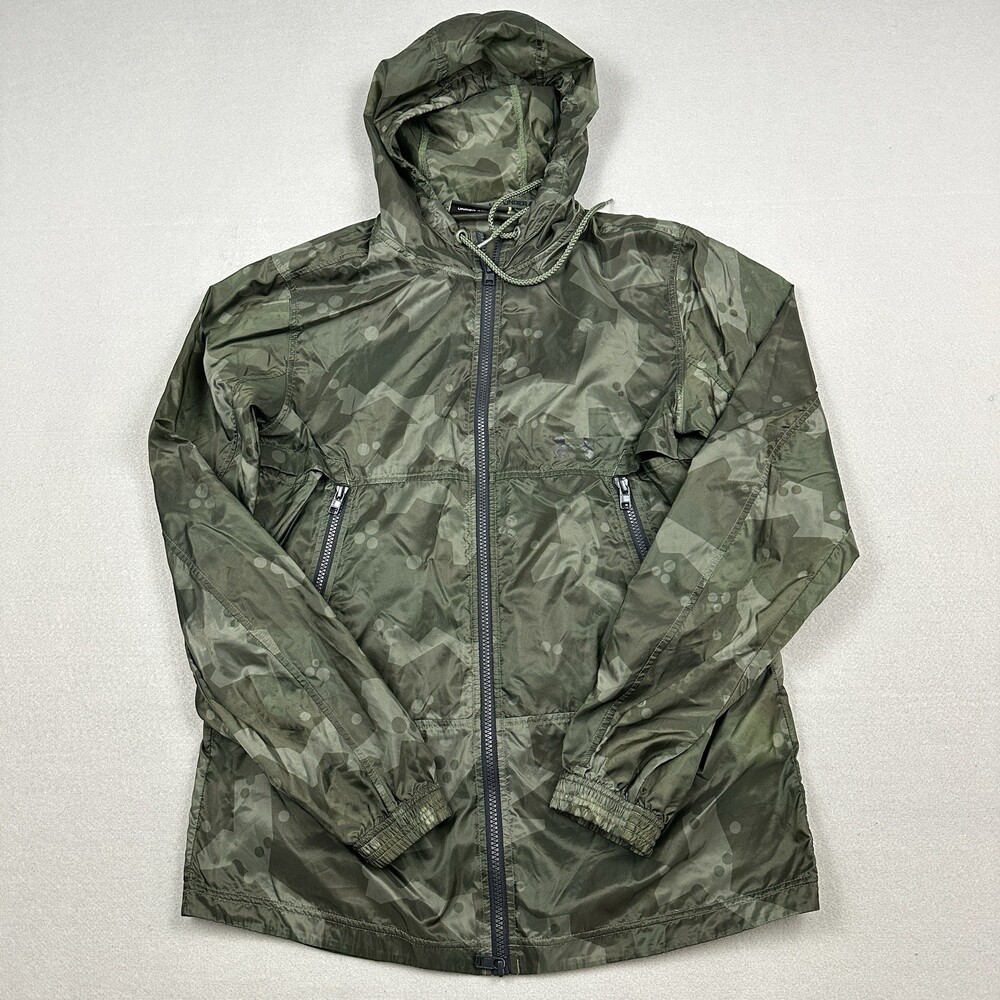Under Armour Armour Storm Jacket Men Small Green Camo Full Zip Windbreaker Hood